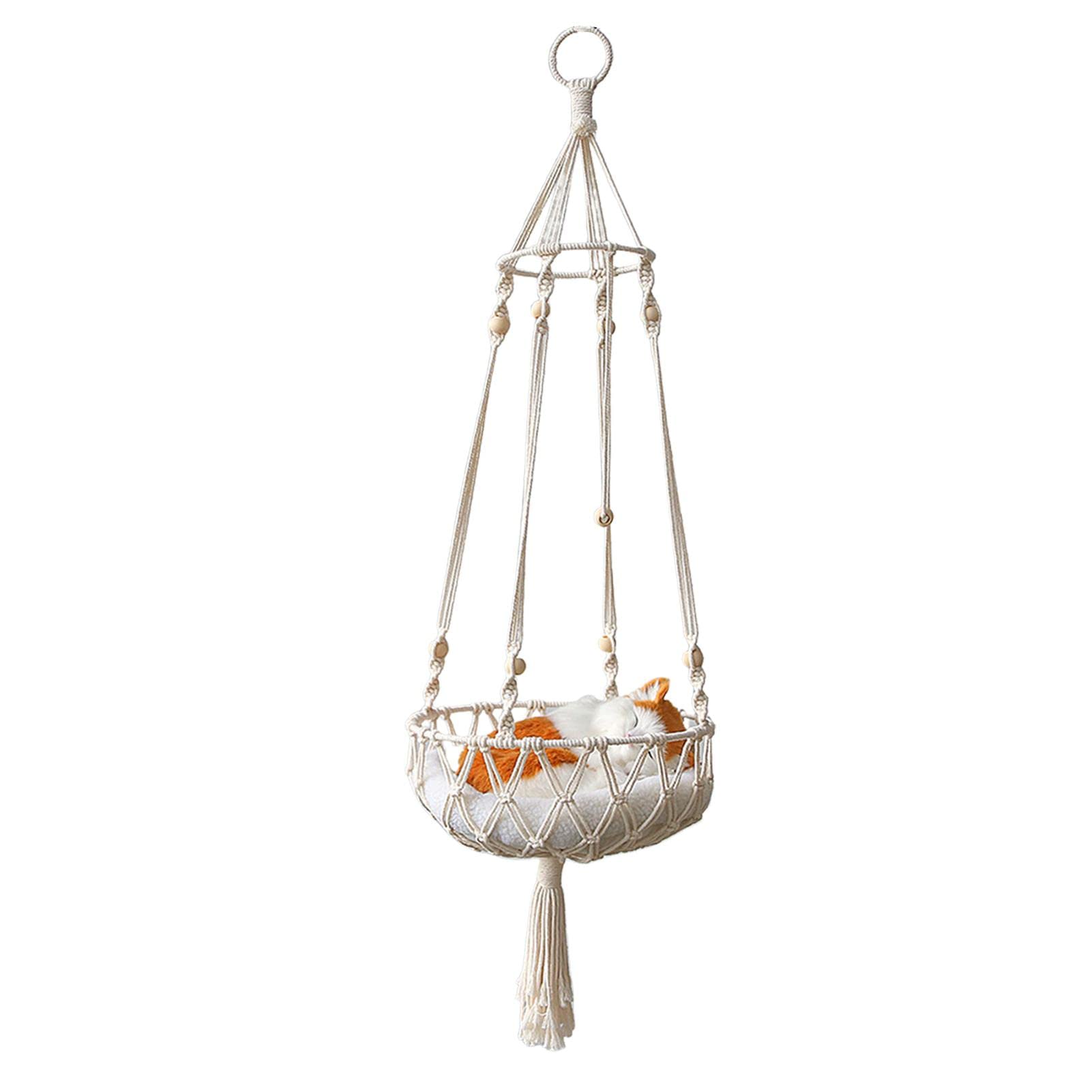 Gato macramé para Ventana | Estante Pared para Cama Gato macramé Colgante para Gato Gran| Cama Colgante Boho para Mascotas con Tasse para Dormir, Jugar, Escalar, Descansar