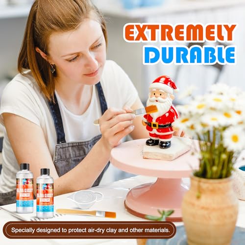Glasur für Ton Lufttrocknend, 200ml Air Dry Clay Glaze tonlack, Glanzlack für Modelliermasse, Keramik, Ölmalerei, Holz, Wasserdicht, Kratzfest Gloss Varnish für Air Dry Clay, Ton Selbsttrocknend
