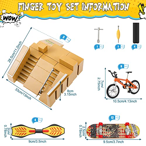 37 Pcs Skate Park Kit Finger Skateboard Ramp Fingerboard Skatepark Finger Boarding Skate Park Mini Finger Toys Set Including Finger Bike Skateboards Swing Board With Adjustment Tools For Training Prop #TOP3