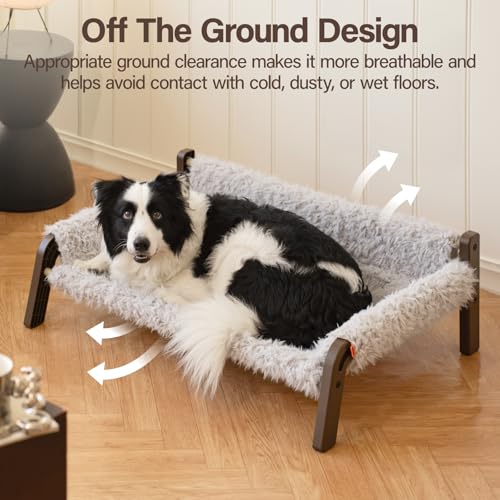 MEWOOFUN Hundesofa für Mittlere Hunde Erhöhtes Hundesofabett – Hundebetten für große und mittelgroße Hunde mit rutschfester Unterseite, Atmungsaktives Hundeliege mit Abnehmbarem, 87 x 63 x 28 cm, Grau
