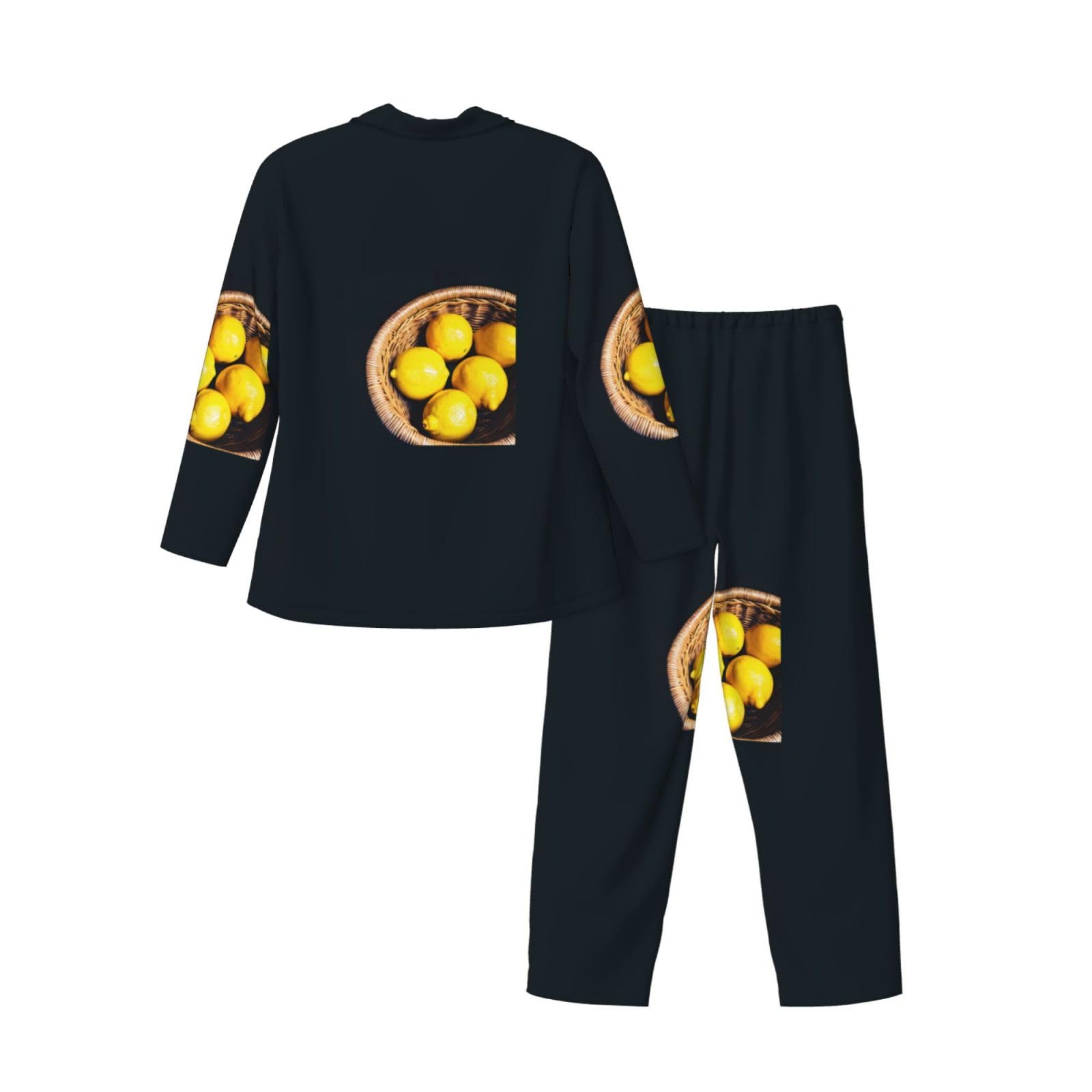 Basket - Conjunto de pijama de manga larga para hombre, diseño de limones, transpirable, acogedor, para fin de semana