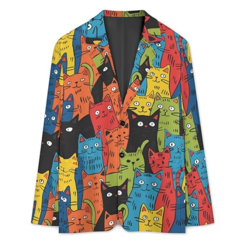 Colorful Cats Printed Men's Classic Fit Suits Funny Casual Stylish Two Button Blazer3