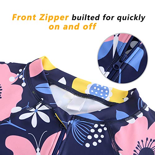 Image of Girls Long Sleeve Rash Guard One Piece Swimsuit Kids UPF 50+ Sun Protection Swimwear Rainbow Striped Bathing Suit 3-14 Years
