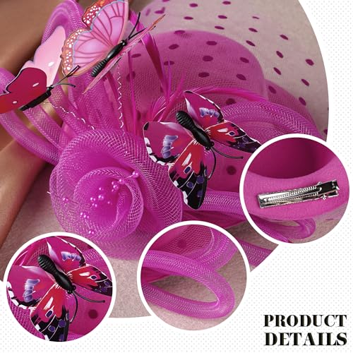 Sombrero fascinator mariposa rojo para niñas miniatura 5