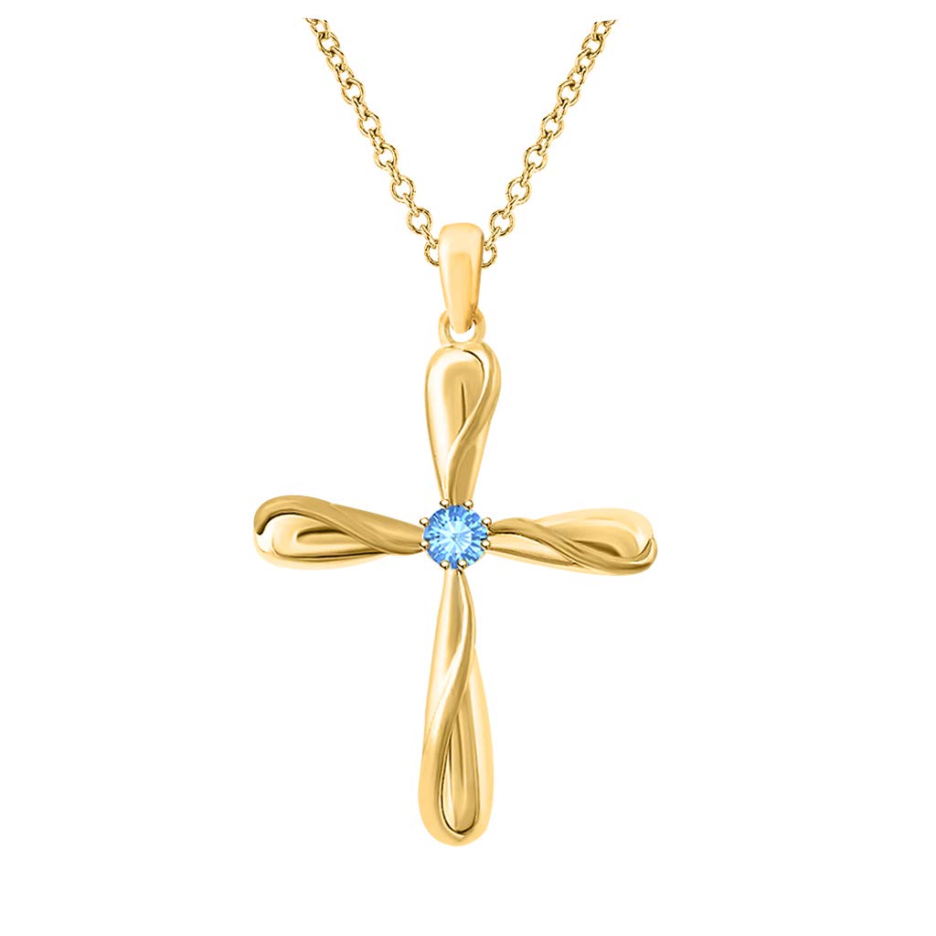Rudra Fashion JewelleryRound Cut Blue Topaz 14k Gold Over Sterling Silver Cross Pendant Necklace Valentine's Day Special for Women