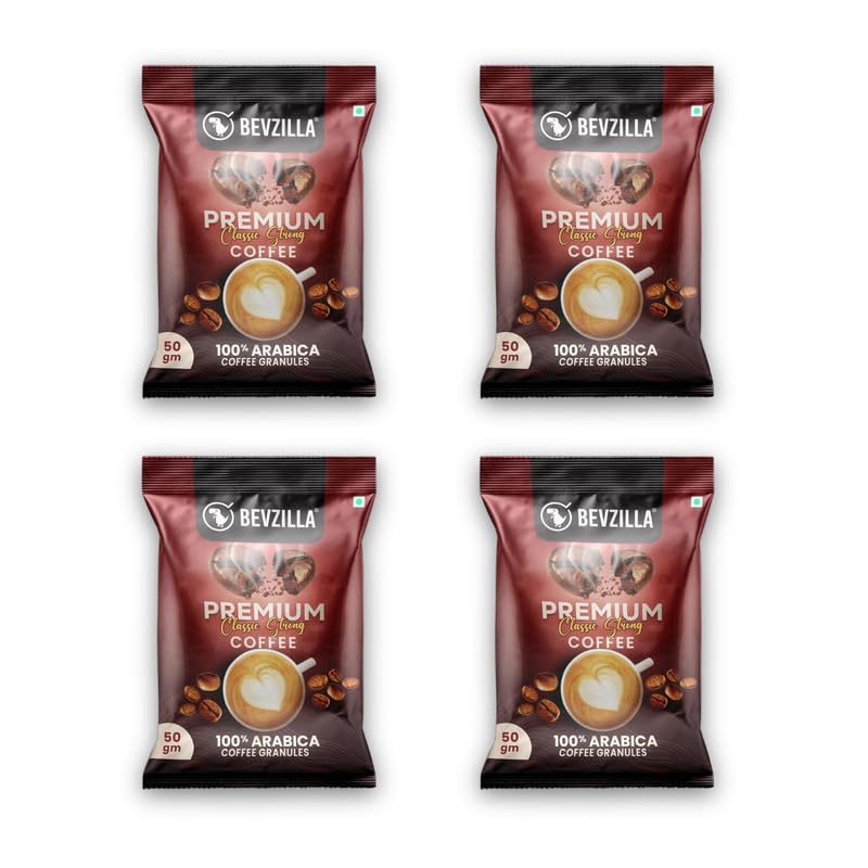 Image of Bevzilla 4X50g Classic Strong Coffee Powder|Ideal for Espresso, Latte & Cappuccino | Perfect for Hot & Cold Coffee