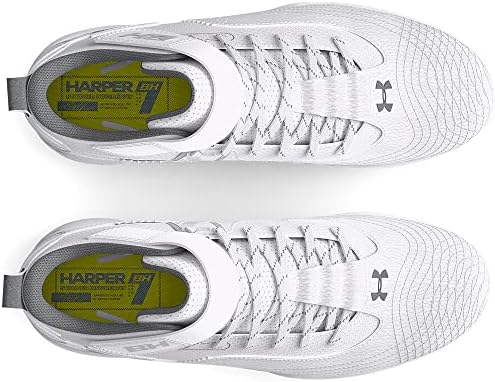 Under Armour Boy's Harper 7 Mid Junior Rubber Molded Baseball Cleat Shoe, (100) White/White/Mod Gray, 11 Little Kid | Image 2