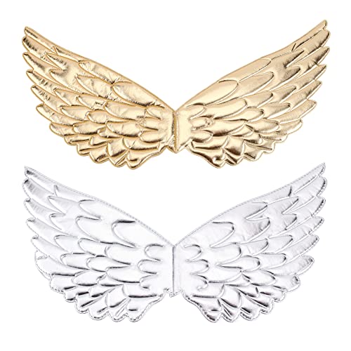 Arricraft 2 Pcs Angel Wings, Gold Plating Cloth Sponge Relief Feather Wings with Elastic Angel Wings Adjustable Creative Dress Up Costumes Suitable for Halloween Birthday Gifts