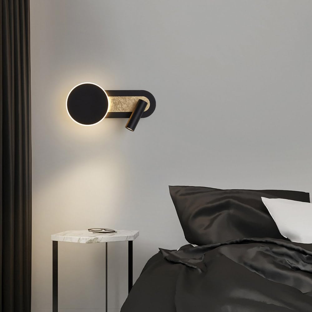 Apliques de Pared Modernos Interior Luz de Lectura LED con Decoración de Lámina Dorada Apliques de Pared con Ángulo Ajustable para Mesita de Noche Sala de Estar Pasillo Y Oficina
