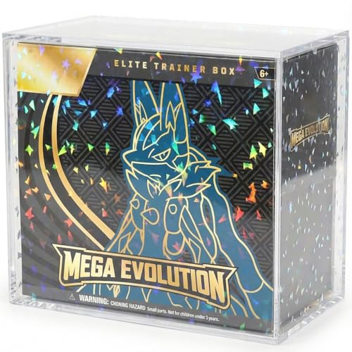 PKMN ETB Elite Trainer Box Acrylic Display Case w/ Holographic Foil | Shiny TCG Packs & Trading Cards Collection Box | 5mm Ultra Thick Protector Case + N52 Magnet - Iridescent Holographic Confetti