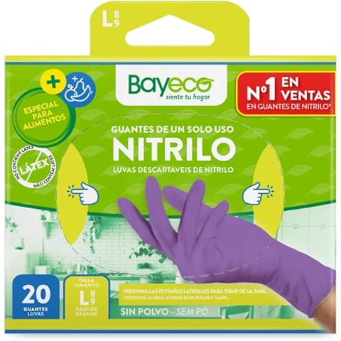 Bayeco - Guantes nitrilo morados sin polvo ni látex - Talla L Cover