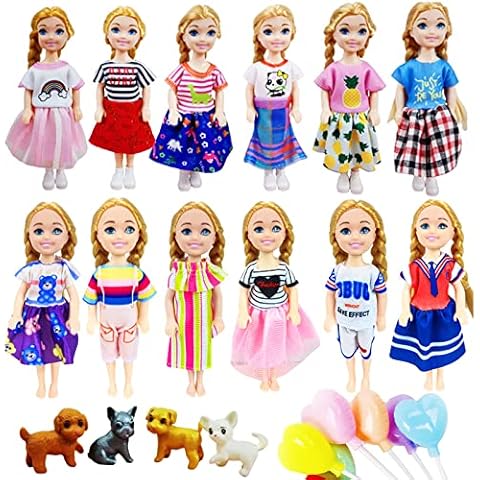18Pcs Clothes Outfit for 6inch Chelsea Dolls, Doll Accessories with 12 Stylish Dresses+3 Colorful Balloons+2 Pair of Shoes+1 Dog in Random for Girls Birthday Gifts Cover