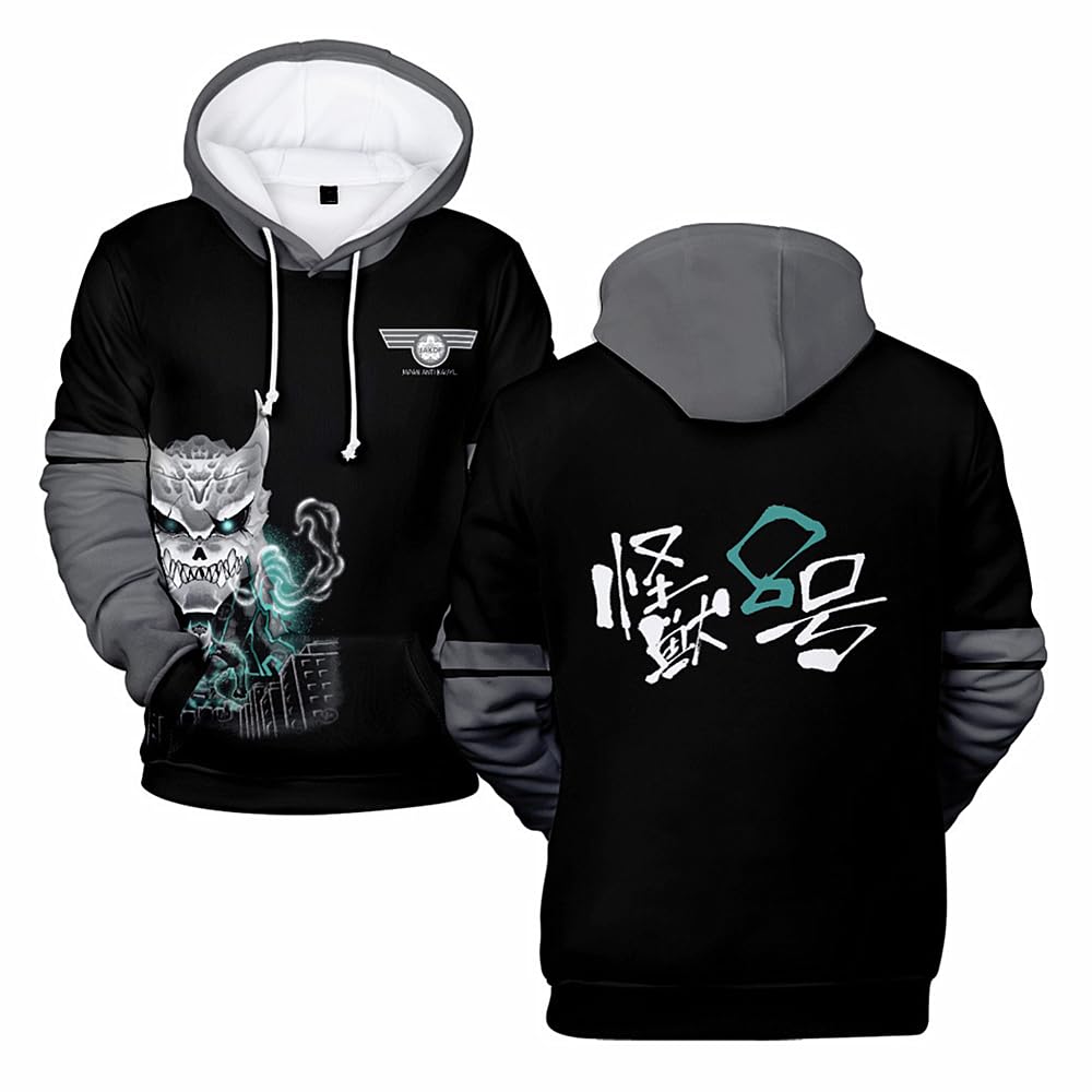 Charous Unisex Black Anime Kaiju No.8 Cartoon Hoodie,3D Digital Print Sweatshirts Used For Manga Kaiju No.eight Fans Cosplay Gift