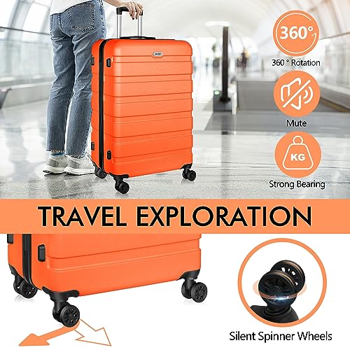 Image of AnyZip Luggage PC ABS Hardside Lightweight Suitcase with 4 Universal Wheels TSA Lock 20 24 28 Inch, Orange, 20 inch Carry-On, Spinner Wheels