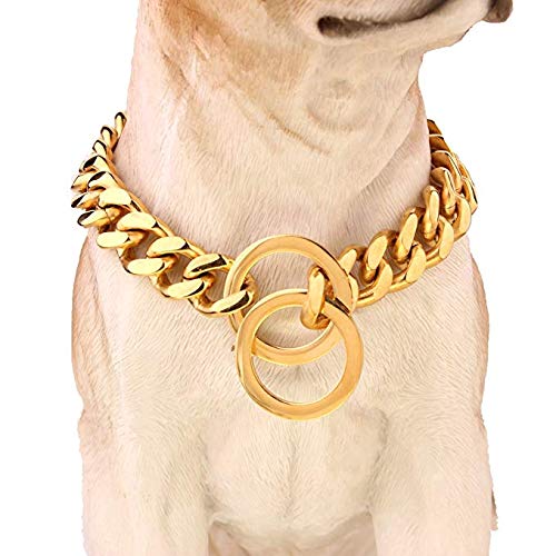 Frmarche - Collar de Perro de Acero Inoxidable Chapado en Oro Amarillo para Pit Bull, Mastiff, Bulldog, Big Races 15 mm