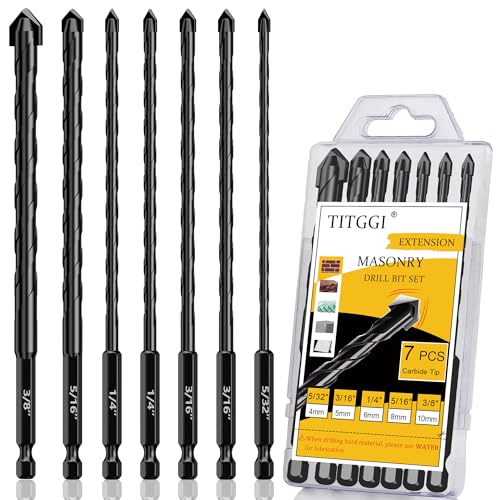 Masonry Drill Bit Set &amp; Concrete Drill Bit Set, Extension Professional Carbide Drill Bits Tip (7 PCS) for Glass/Brick/Plastic/Cement/Tile, 5/32"-3/8" by TITGGI