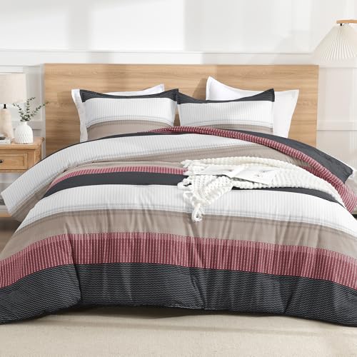 Litanika Full Comforter Set Red Black - 3 Pieces Lightweight Fluffy Bedding Comforter Sets, All Season Down Alternative Comforter (1 Comforter, 2 Pillowcases)