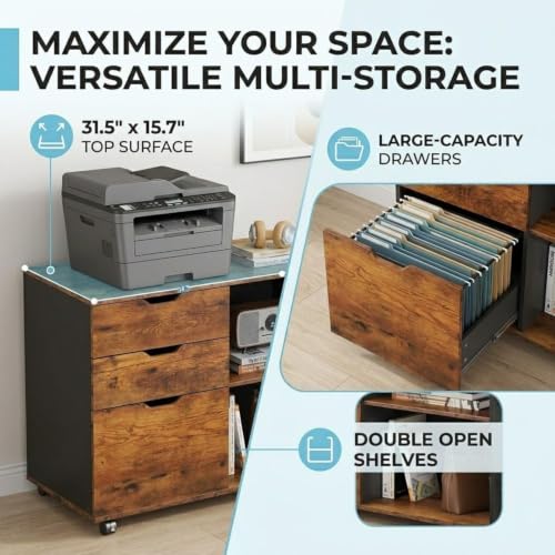 Image of FFO Modern Bedside Table with Drawer & Open Shelf, Wooden Top with Metal Frame, Compact Nightstand for Bedroom, End Table for Living Room