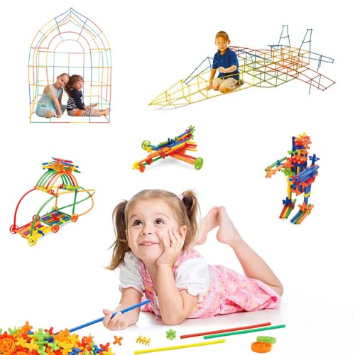 Leeray 1000 Pcs Interlocking Straw Building Toy – Toddler Toys, Kids Toys, Sensory Toys, Construction Toys with Straws and Connectors STEM Building Blocks for Creative Play and Learning Toys