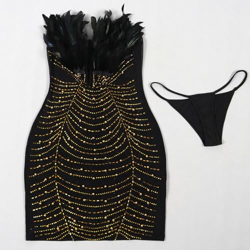 Image of PORRCEY Women's Sexy Rhinestone Mesh See Through Party Night Prom Dress