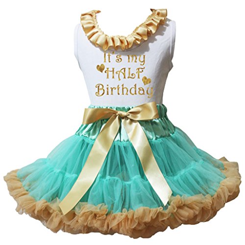 Jupe Bling It's My Demi d'anniversaire bleu aqua doré tulle fille 1-8Y