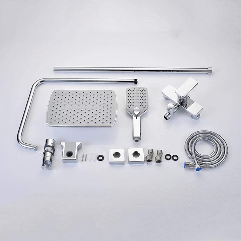 Kit doccia con soffione doccia, soffione doccia a pioggia pressurizzato in ottone, set miscelatore multifunzione a prova di calcare, nero (cromato)