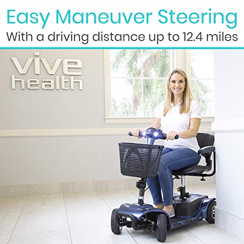 Vive 4 Wheel Mobility Scooter - Electric Powered Wheelchair Device - Compact Heavy Duty Mobile for Travel, Adults, Elderly - Long Range Power Extended Battery with Charger and Basket Included