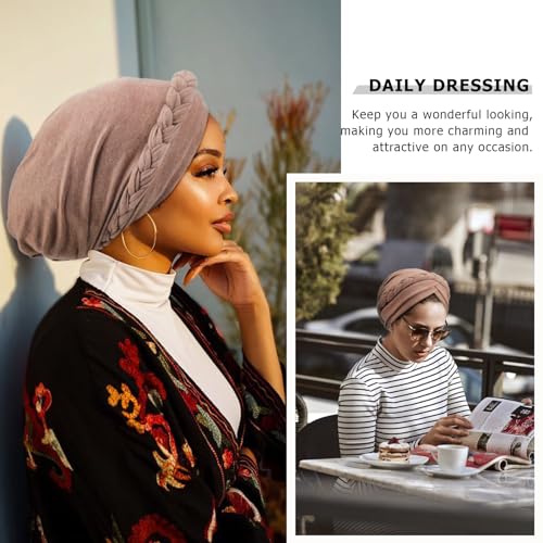 Image of DRESHOW Turban Pre-Tied Twisted Hat Thread African Head Wraps for Black Women Chemo Cancer Cap Braid Hair Cover