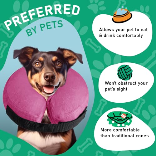 MI CASA Protective Inflatable Collar for Dogs and Cats Washable Soft Pet Cone Recovery Collar with Adjustable Buckle for Dogs Cats Surgery Injuries Recovery (Pink - Image 4