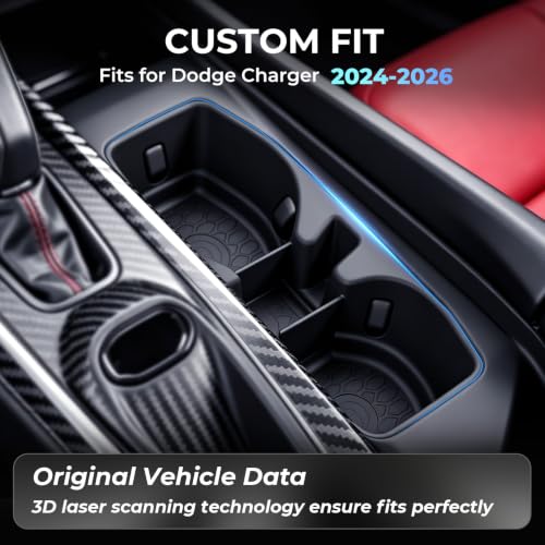 Image of Center Console Cup Holder Inserts for Dodge Charger 2026 2025 2024, Interior Accessories TPE Car Cup Holders Covers Protector, Black
