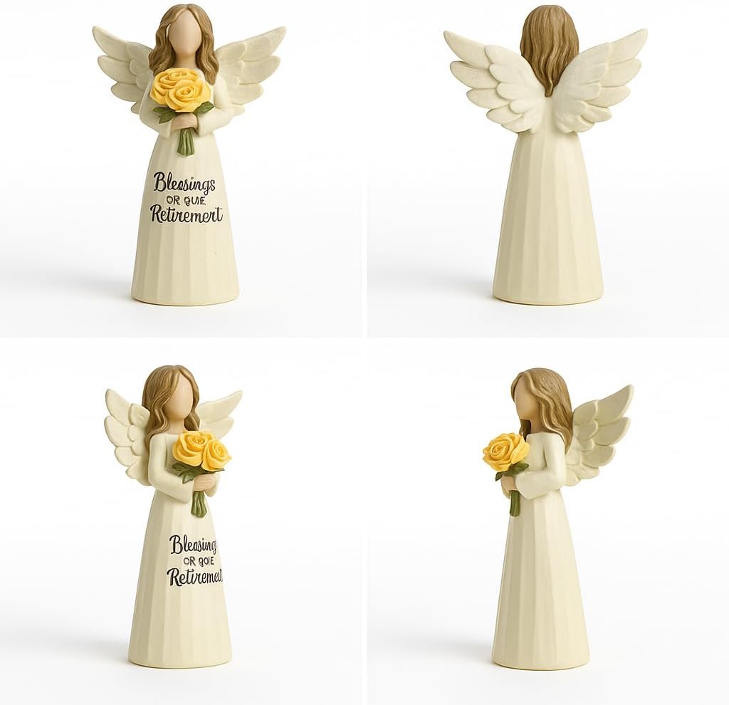 Retirement Angel Figurine, Hand-Painted Resin Keepsake with Yellow Rose – “Blessings on Your Retire ment” Figure, 5.4" Desk Mantel Décor Thoughtful Gift for Coworker Teacher Nurse Women (Retirement) - Image 6