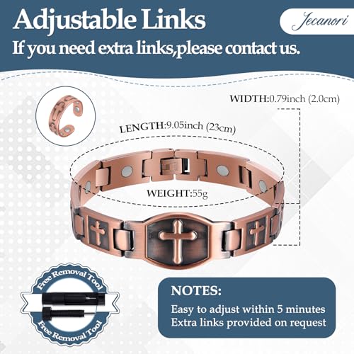 image for Jecanori Copper Cross Bracelet & Ring for Men, Magnetic Copper Ring, M