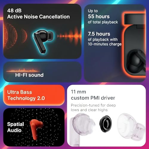 Image of Compatible Earbuds for Nothing Buds with Active Noise Cancellation HD Sound Touch Control & Long Battery Life (Orange)