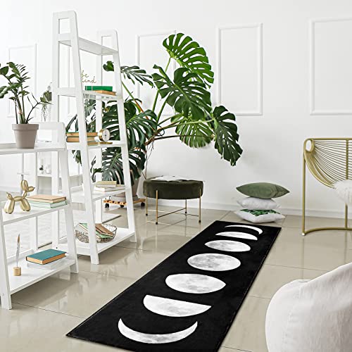 Boho Bathroom Rug Runner Non Slip Moon Phases Bath Mat Half Moon Bohemian Rugs For Living Room Bathroom Bedroom Moon Rug College Dorm Room Decor Boho Area Rug 60X20 Inches (Black) #TOP16