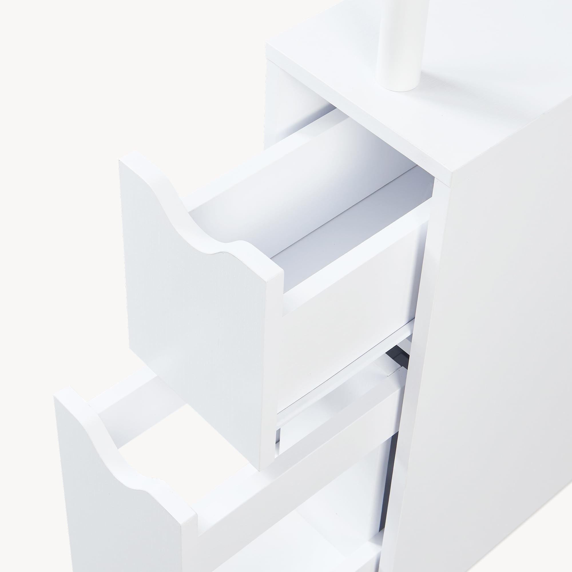 [en.casa] Scaffale da Bagno a 3 Ripiani Aperti Cassetto e Scomparto Chiuso Estraibile Mobile Contenitore Stretto con Vani Porta Oggetti per Cucina Cameretta 113 x 19 x 45 cm - Bianco