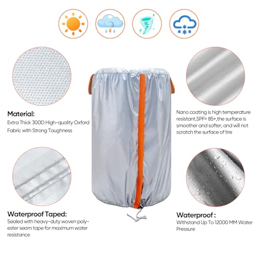 Image of NEVERLAND Tire Covers for Storage, Seasonal Large Tire Storage Bag 420D Oxford Tire Stack Covers for Indoor & Outdoor with Waterproof Zipper, Drawstring Lock (Fit 32 Inch Tire Diameter)