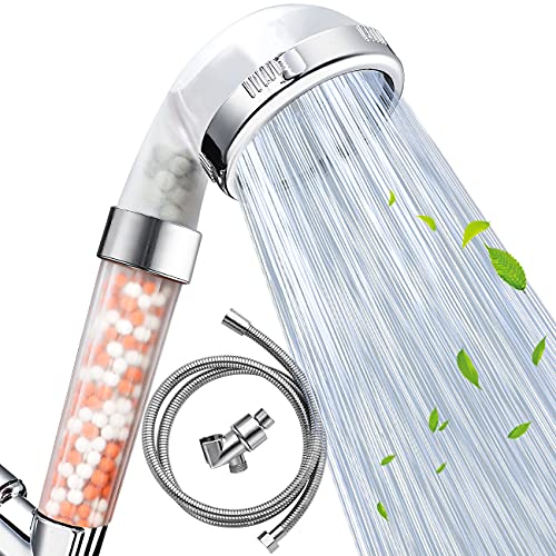 NOSAME Mate Shower Head W/ Hose and Bracket, Filter Filtration High Pressure Water Saving 3 Mode Function Spray Handheld Showerheads for Dry Skin & Hair