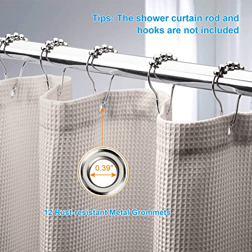 Image of AmazerBath Waffle Shower Curtain 78 Inches Long, Khaki Shower Curtain Fabric Heavy Duty 240GSM, Hotel Quality Bathroom Shower Curtains Tan, 72 x 78 Inches