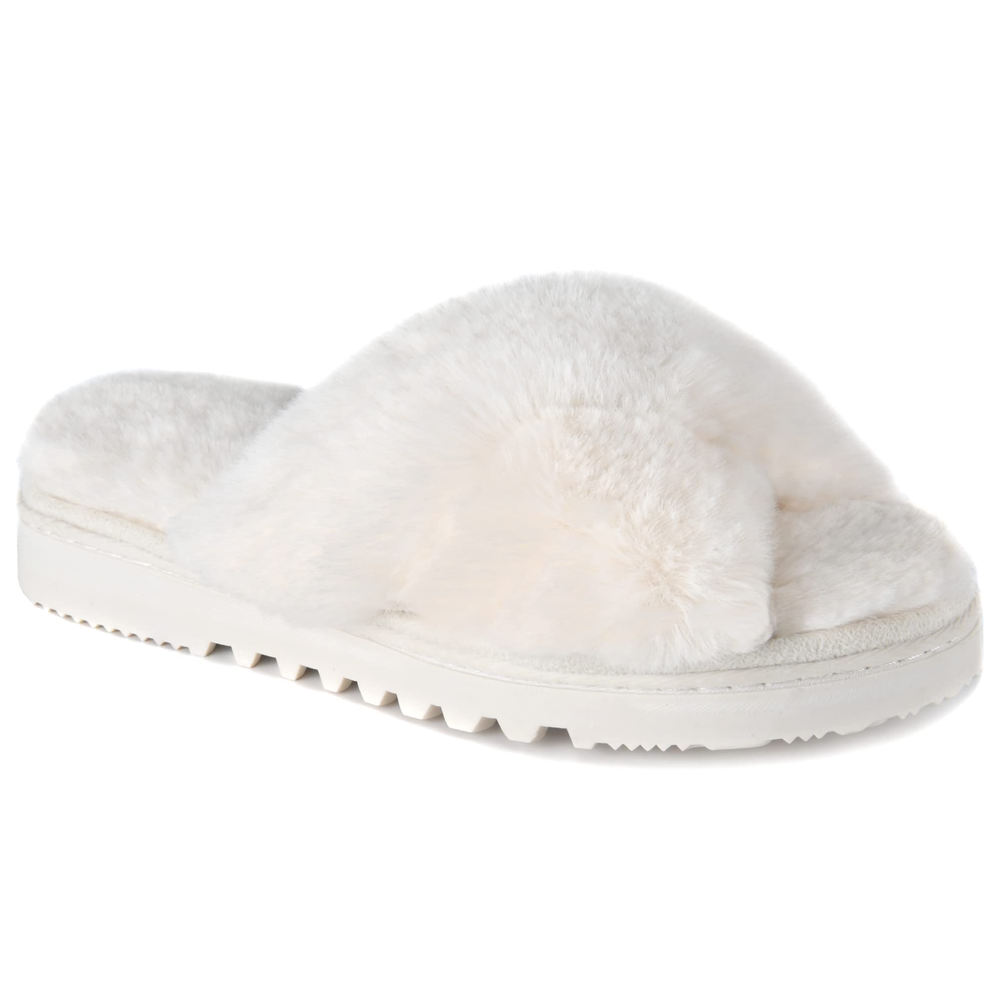 Photo 1 of Halendik Women-Cross-Band-House-Slippers Fluffy, Fuzzy Open Toe Womens Bedroom Slippers Memory Foam, Comfy Plush Fur Indoor Slippers For Women Slip On, Soft Ladies Slippers Size 5-6 White