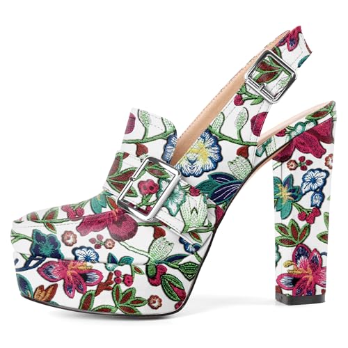Image of Women's High Heel Loafers Platform Pumps Round Toe Heels Chunky Heel Pumps Stylish Comfortable 4.8 Inch Slingback Heels