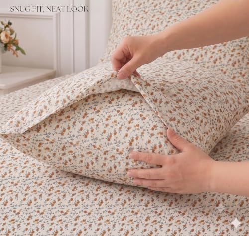 Image of IVAZA 240 TC Soft Ezyption Cotton Floral Print King Size Bedsheet - with 2 Pillow Covers, Hypoallergenic, Brethable, (Size- 90 x 90 Inch) Brown & White