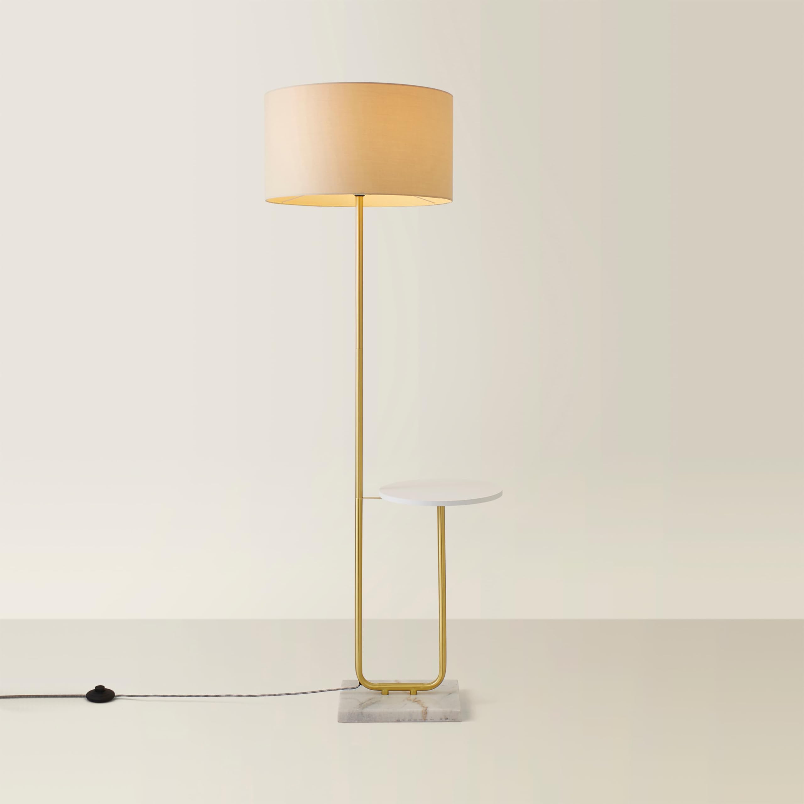 MiniSun | Large Brushed Gold Curved Stem Marble Lamp with Cream Shade | Table Lamps, Home Décor & Improvement Essential