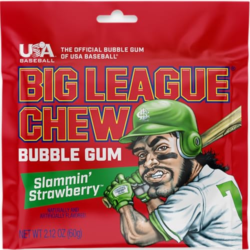 image for Big League Chew Slammin' Strawberry Bubble Gum, 2.12-Ounce Pouches (Pa