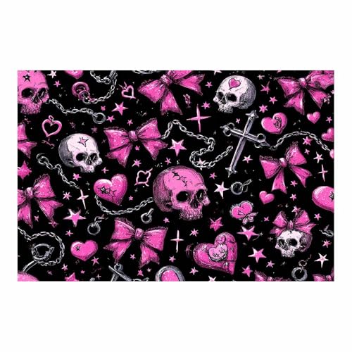 Posters d'Halloween crâne rose décoration murale Dark Academia fuchsia sans cadre 60x90cm