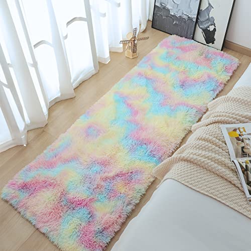 Arogan Soft Rainbow Runner Rugs For Girls Room 2X6 Feet, Fluffy Girls Bedroom Rugs, Princess Rug, Cute Colorful Carpet For Kids Teens Nursery Toddler, Pink #TOP1