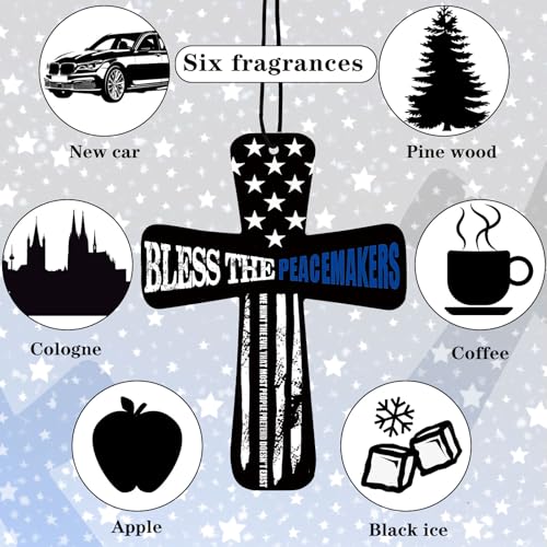 Image of Fumete 24 Pcs Christian Police Gifts for Man Bless The Peacemakers Cross Car Air Fresheners Religious Fresh Scented Hanging Ornaments Gifts for Policemen Office Birthday Retirement Party Favors
