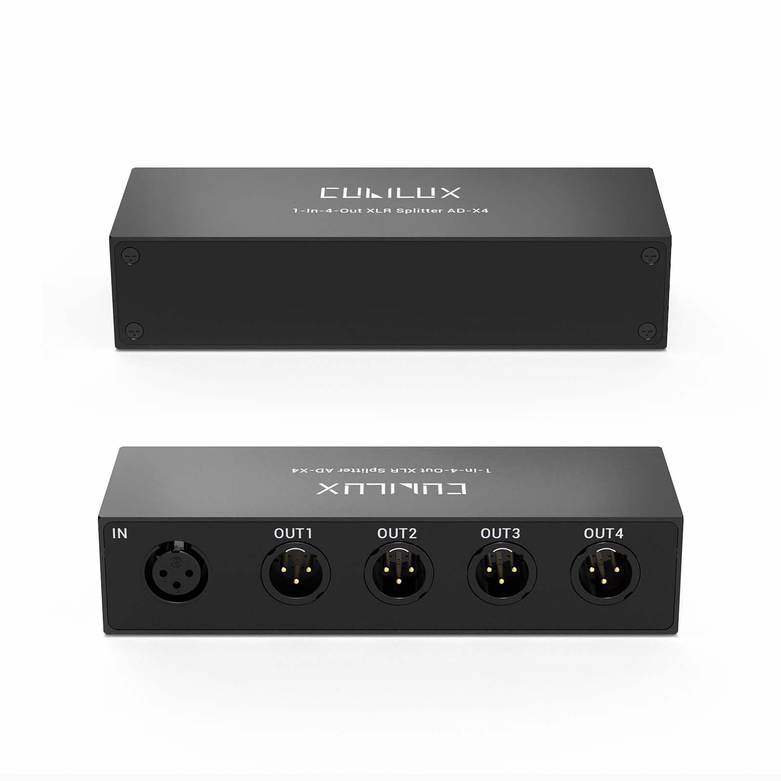 Cubilux 1 in 4 Out XLR Splitter, passiver 3 Pin Verteiler (1 Female auf 4 Male), symmetrischer Mono Distributor aus Aluminium