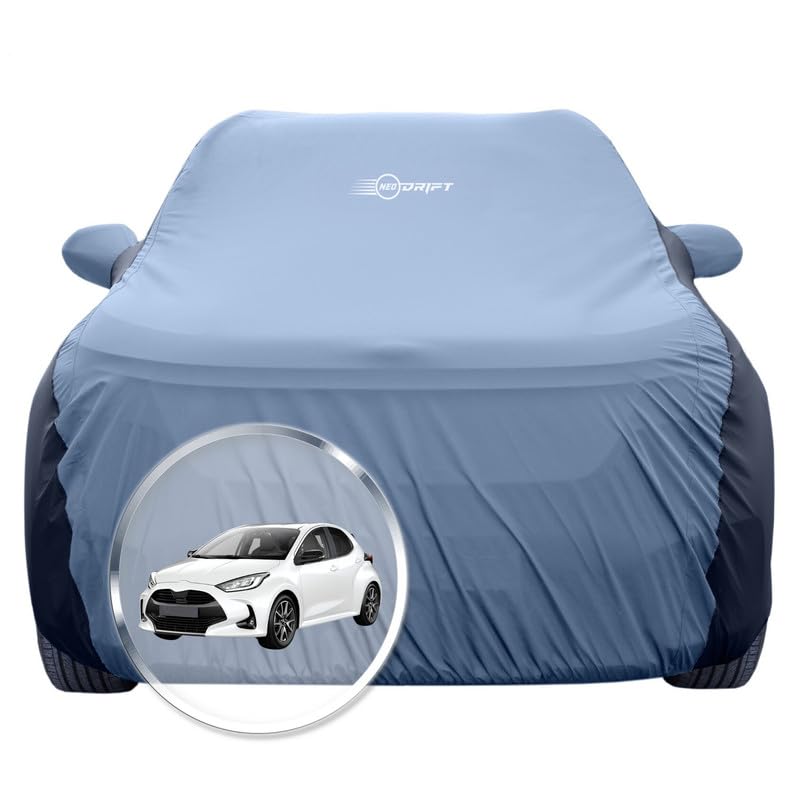 Image of NEODRIFT 'SuperTech' Car Cover for Toyota Yaris (100% Water-Resistant, All Weather Protection, Tailored Fit, Multi-Layered & Breathable Fabric) (Colour: L.Blue+Black)