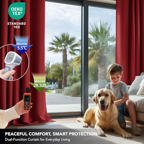 Image of Deconovo Blackout Curtain Room Darkening Thermal Insulated Curtains Rod Pocket Window Curtain for Bedroom Red 38 x 54 Inch 2 Panels