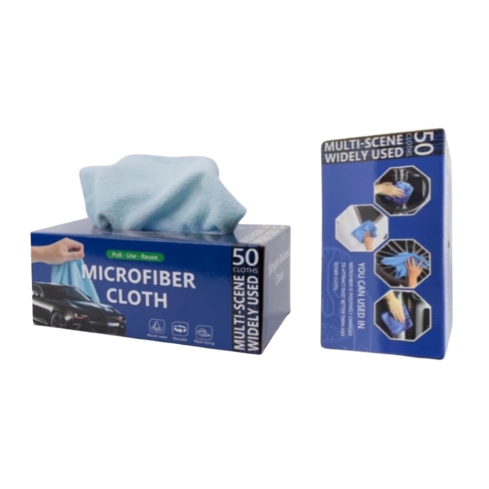 Premium Microfiber Cloth Rags in a Box, All-Purpose Lint-Free Cleaning Cloths, 12x12, Soft and Reusable for Home, Commercial, and Automotive Use (50-Pack)